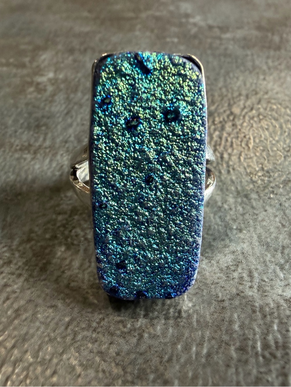 Hand Crafted Rainbow Hematite Druzy Statement Ring Size 10 925 Silver Overlay
